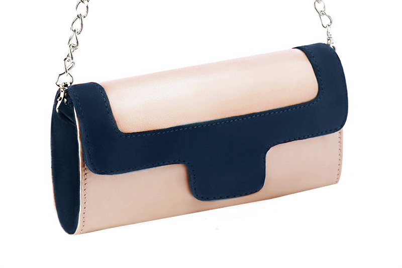 Dress clutch for wedding and parties in powder pink and navy blue leather - Front view